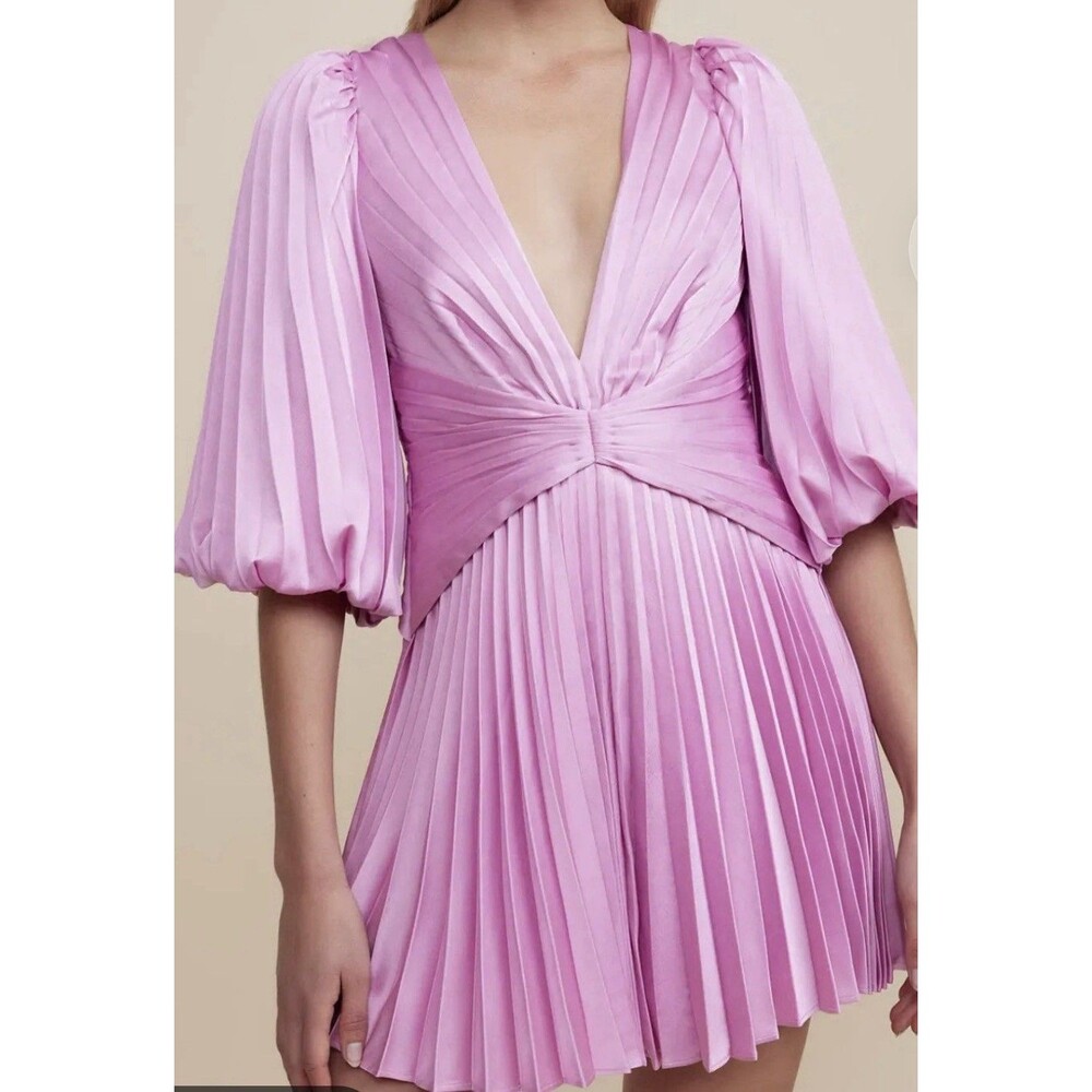 Acler Pleated V-Neck Mini Pink Dress Sz 8US